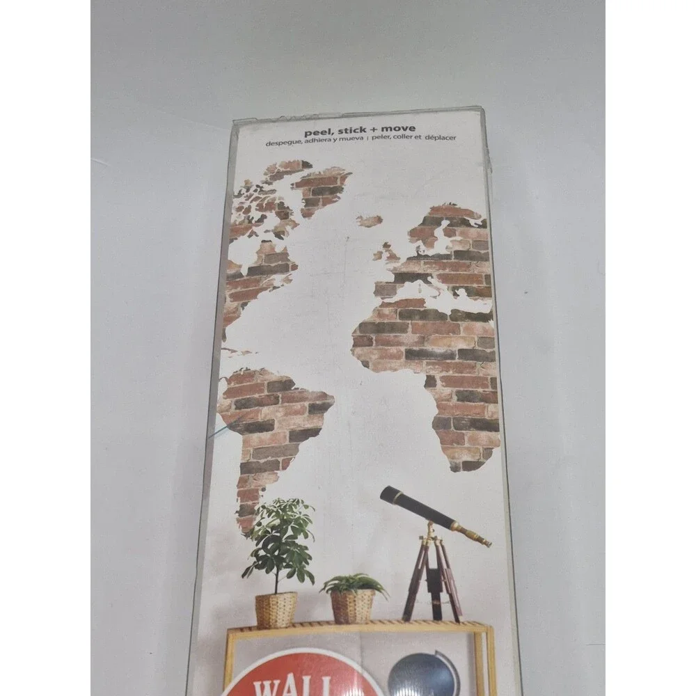 Wall Pops! Super Wall Art Kit Peel And Stick Brick Wall World Map Move Reuseable